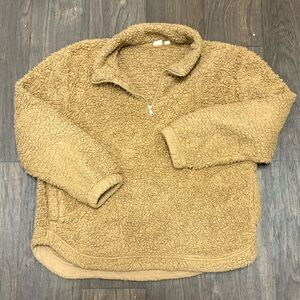 GAP Sherpa Fleece Pullover | Women’s Large | Tan Teddy Half-Zip